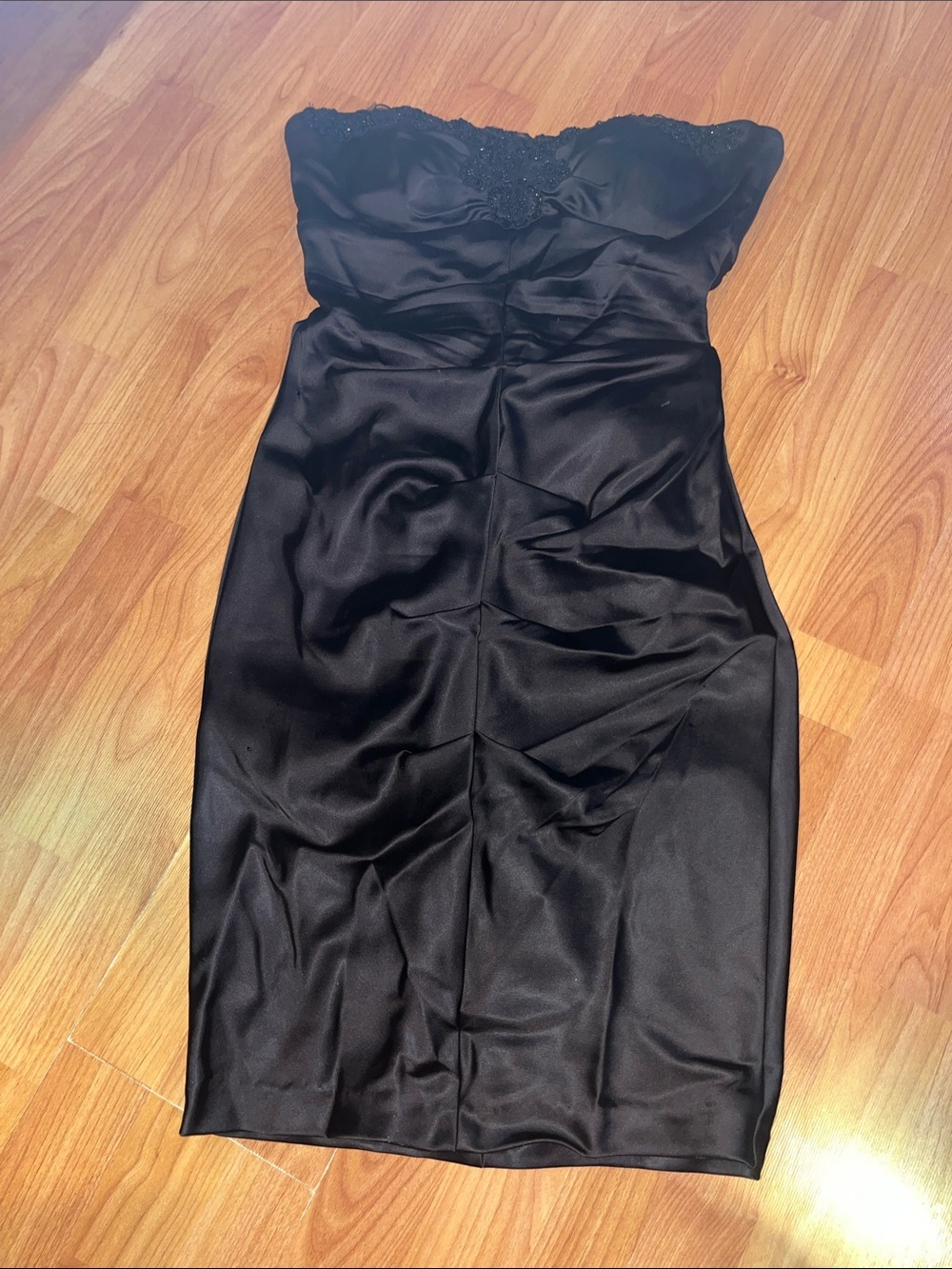Strapless Black Satin Sheath Dress